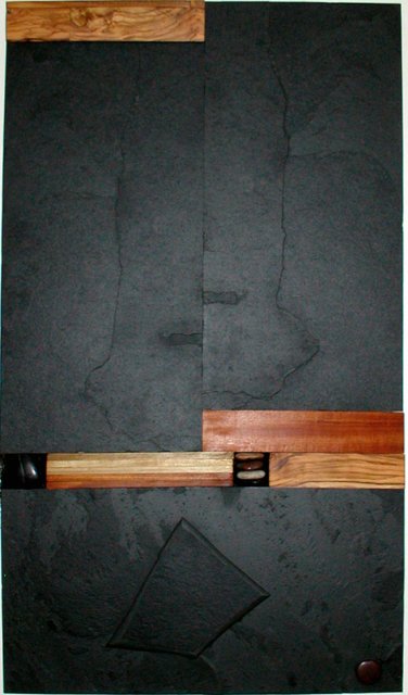 Asymtrie, tableau contemporain en ardoise naturelle et bois, Sylkoan cration